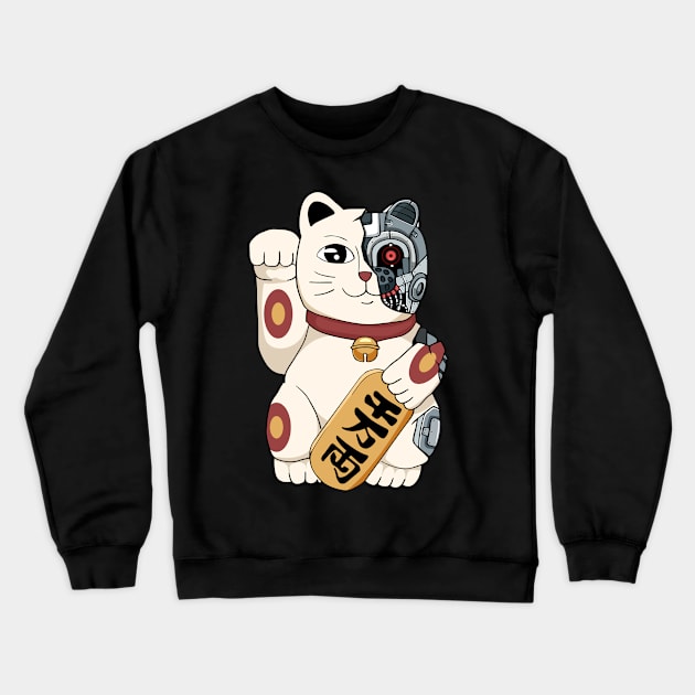 Cyborg Maneki Neko Cat Cyber Aesthetic Crewneck Sweatshirt by Alex21